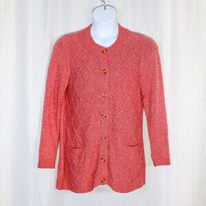 L.L. Bean Size L red marled long sleeve button front cable knit sweater